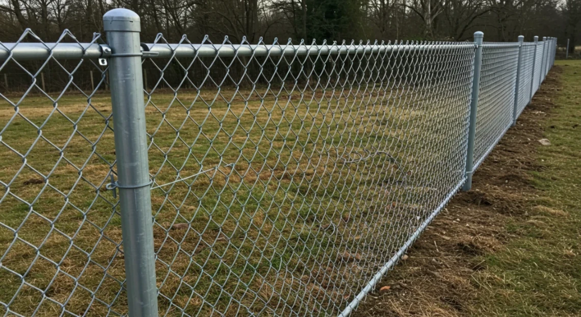 Heavy-duty galvanized chain link fence with metal posts for commercial use in Mississippi