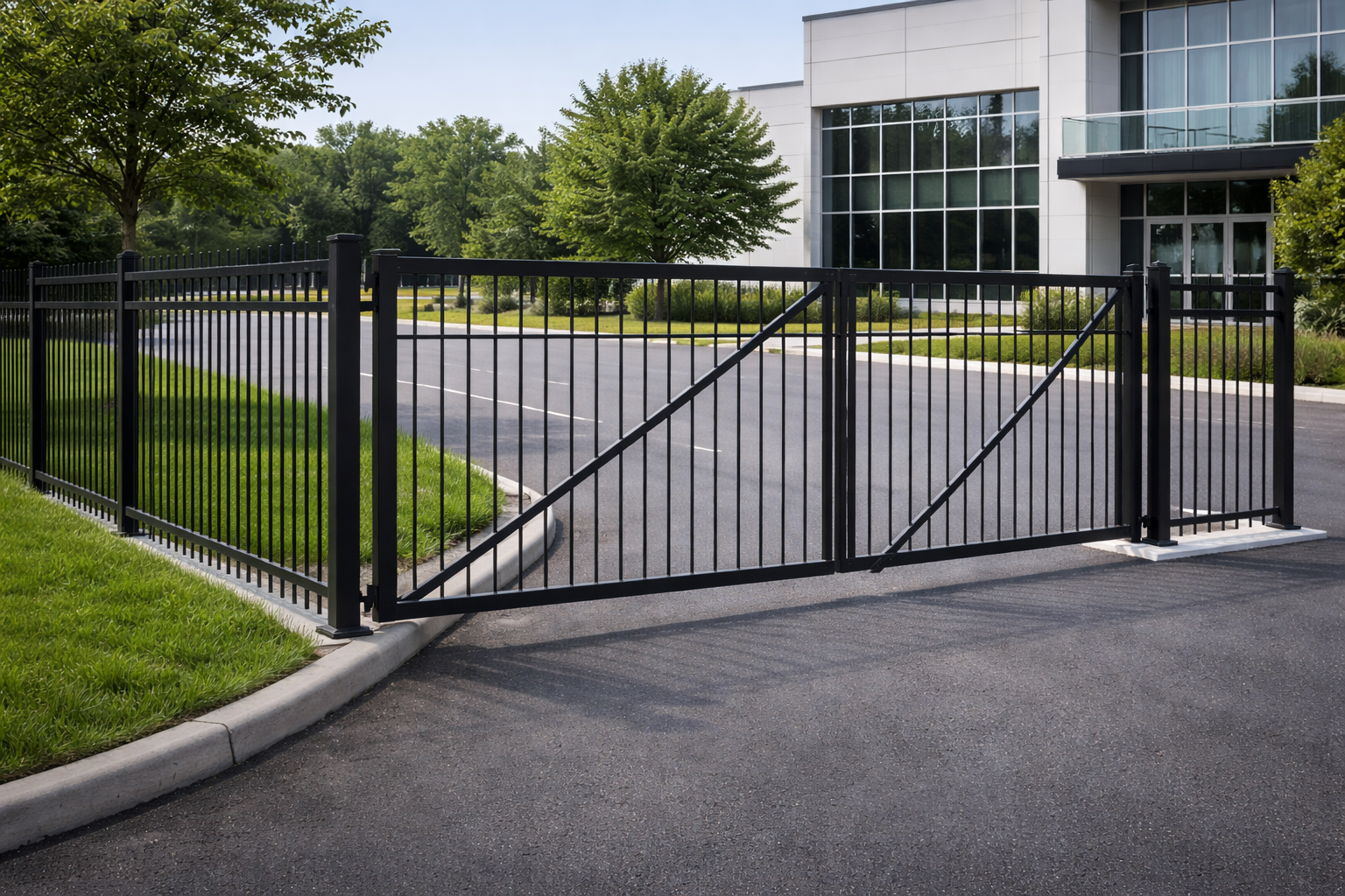 Commercial swing gate for business and storage yard access with chain link or metal frame