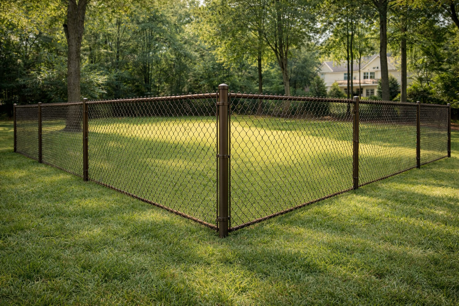 Brown vinyl-coated chain link fence for an earth-tone look in residential or rural settings