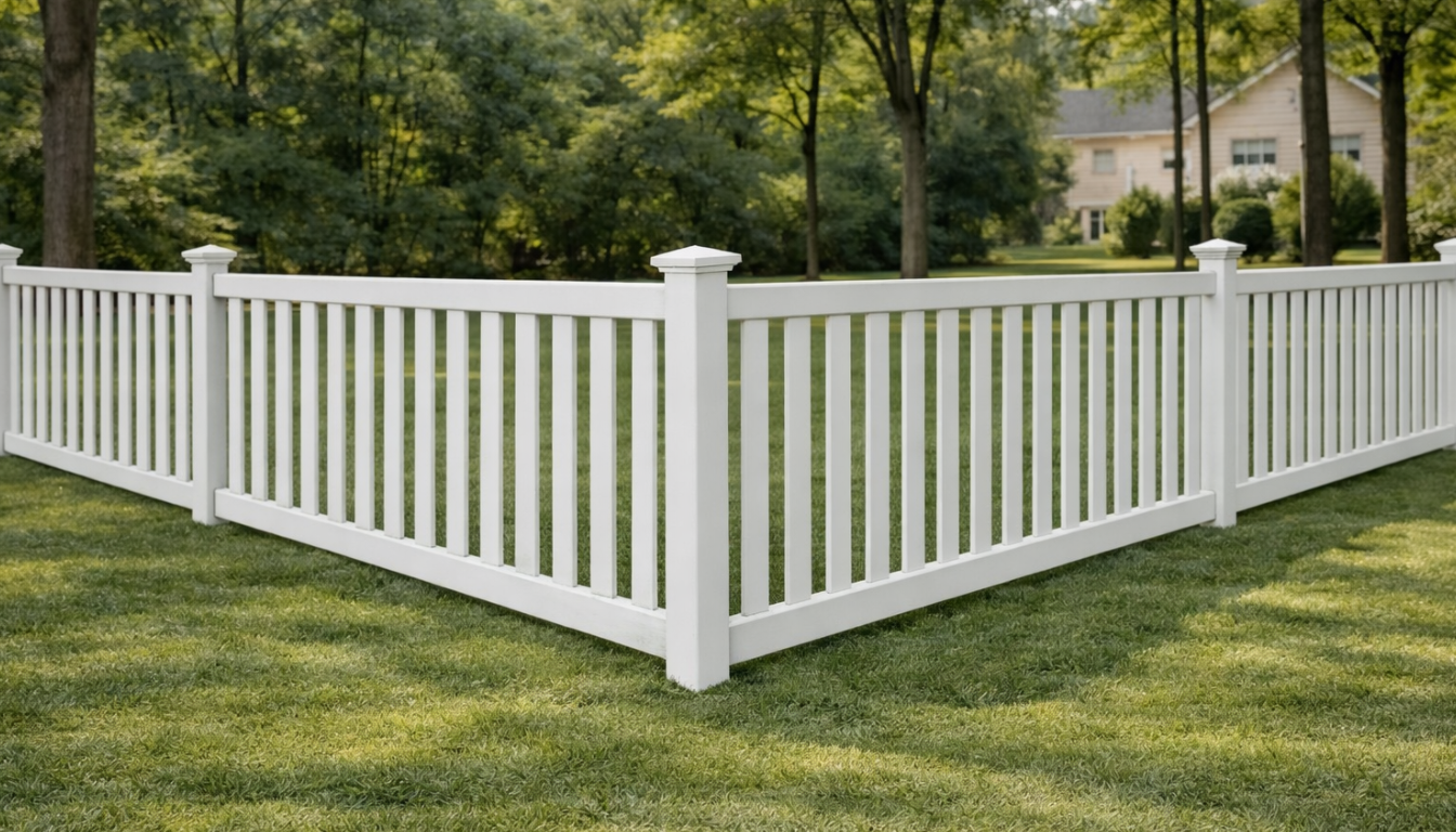 Closed-picket vinyl fence with tight spacing for a classic white residential yard fence look