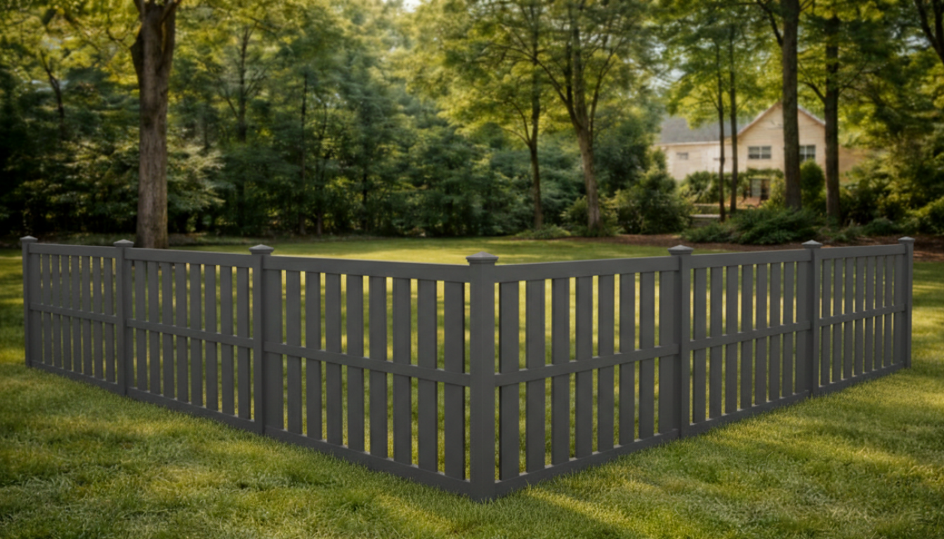Semi-privacy vinyl fence with spaced pickets allowing airflow while limiting direct sightlines