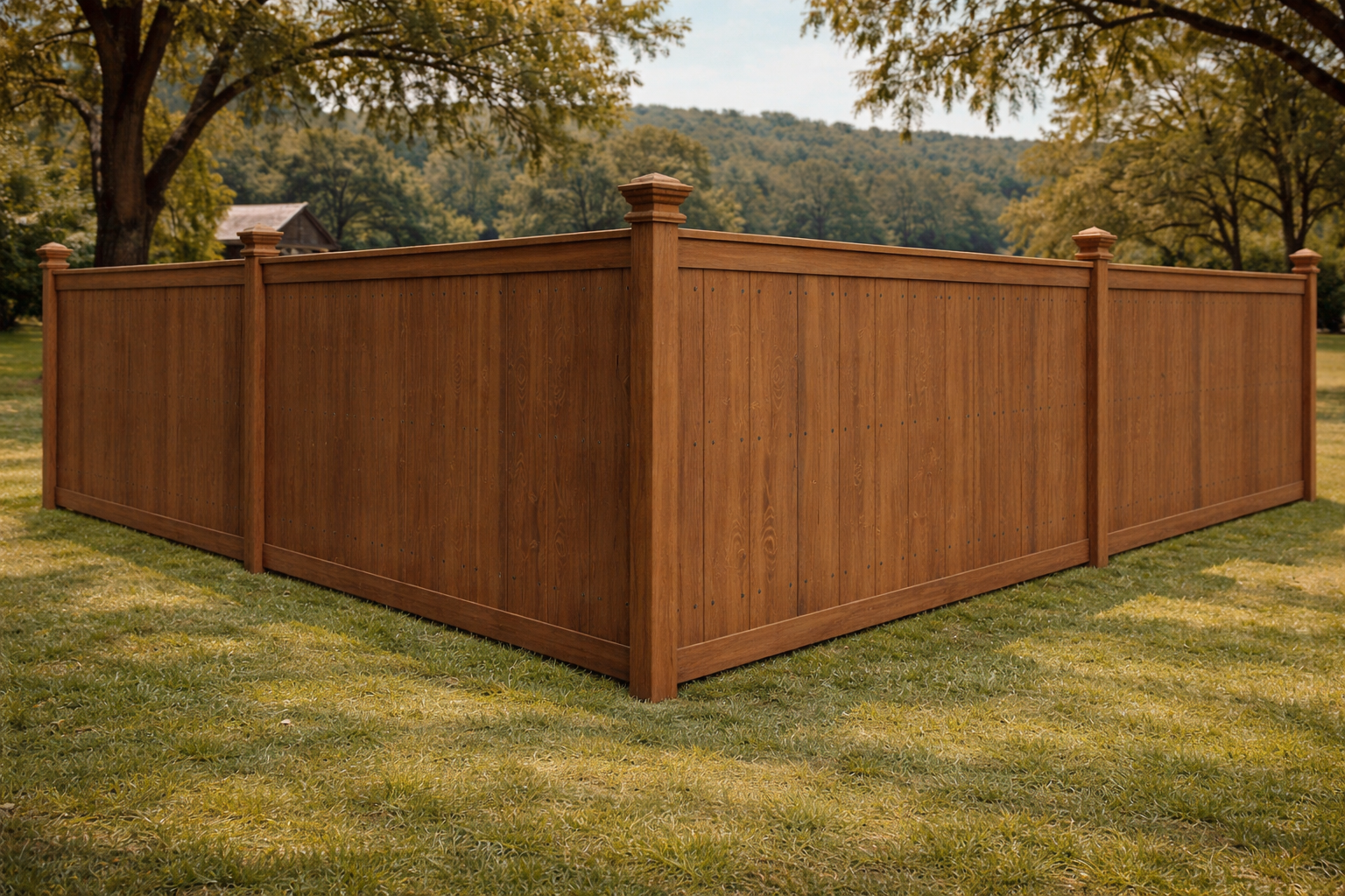 Stockade wood fence with cap-and-trim rail and dado-routed posts for a finished look